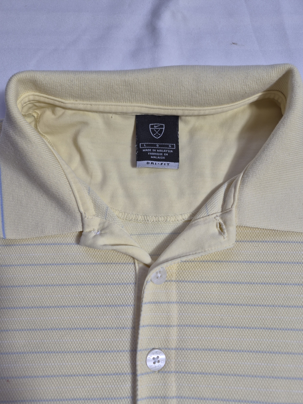 Nike Dri-Fit Polo Shirt Mens L Yellow Striped Cotton Blend Short Sleeve Collared - Picture 5 of 10